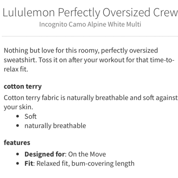 LULULEMON Perfectly Oversized Crew in Igcognito Camo Alpine White Multi - Picture 10 of 11